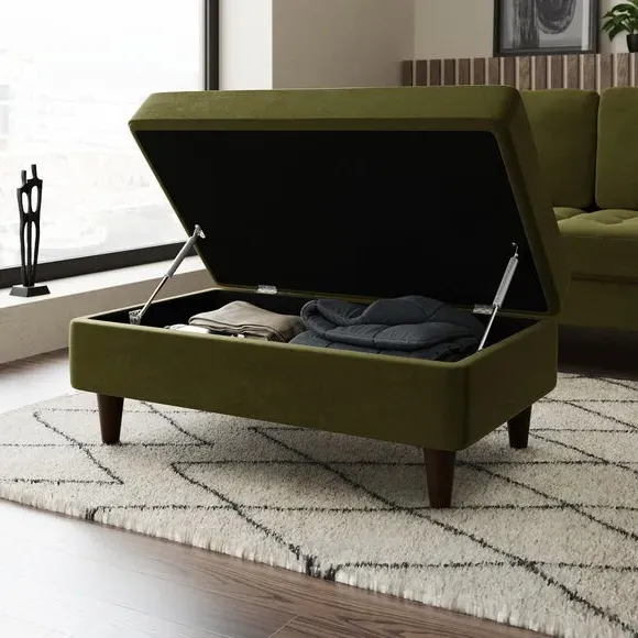 Storage Footstool with Tufting - Olive, Velvet