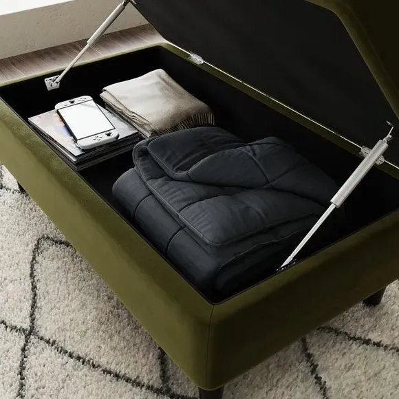 Storage Footstool with Tufting - Olive, Velvet