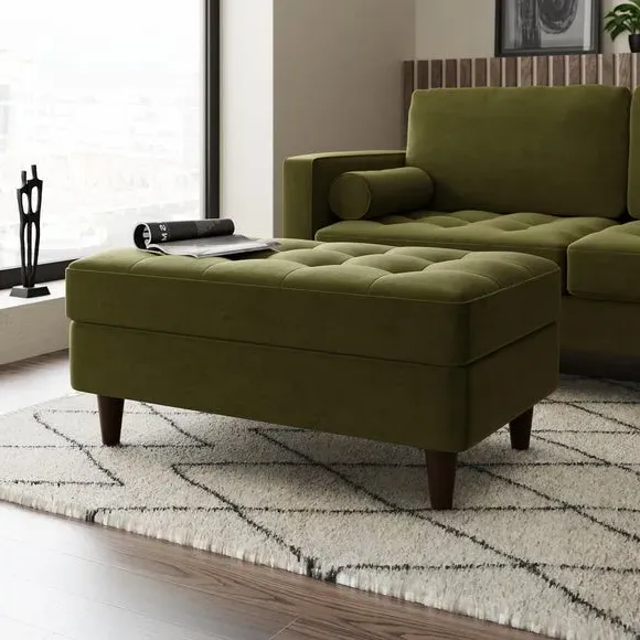 Storage Footstool with Tufting - Olive, Velvet