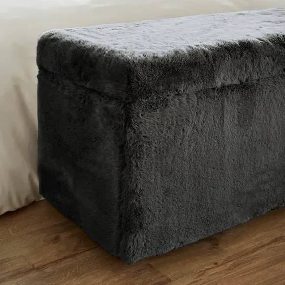Storage Ottoman with Legs - Black, Faux Fur