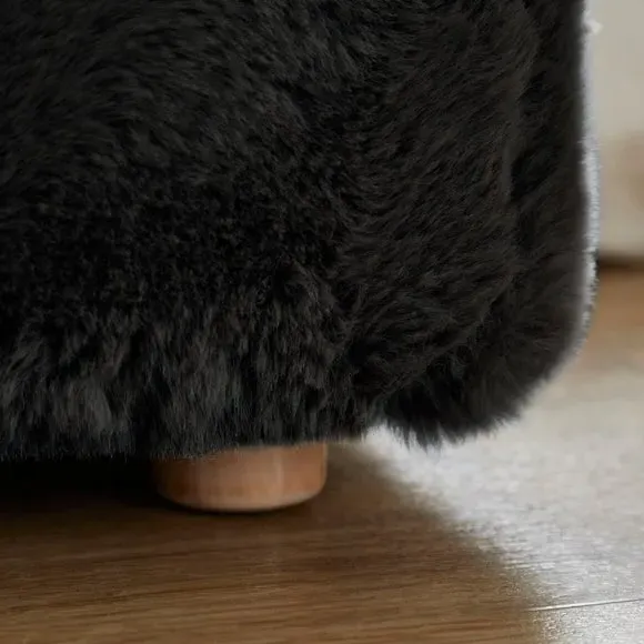 Storage Ottoman with Legs - Black, Faux Fur