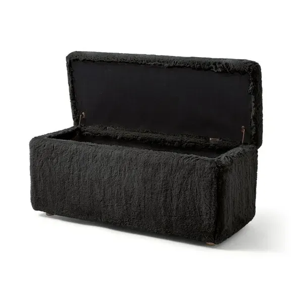 Storage Ottoman with Legs - Black, Faux Fur