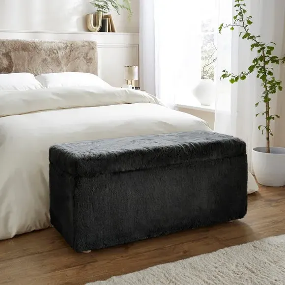 Storage Ottoman with Legs - Black, Faux Fur image