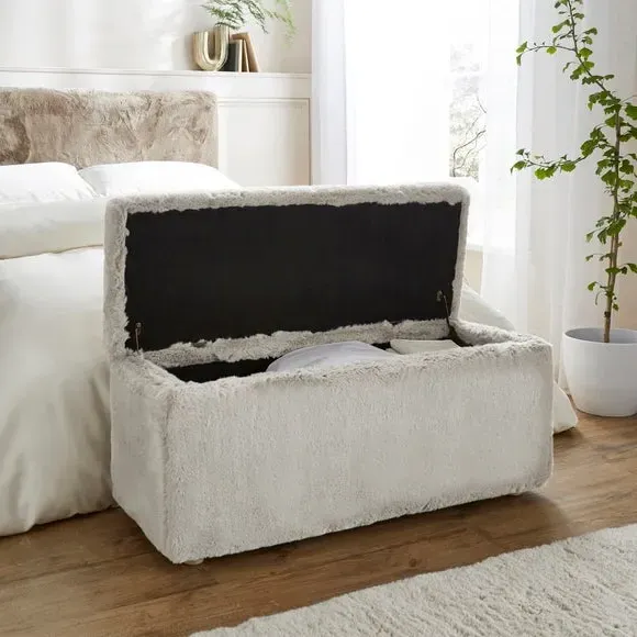 Storage Ottoman with Legs - Grey, Faux Fur
