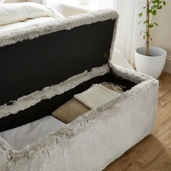 Storage Ottoman with Legs - Grey, Faux Fur
