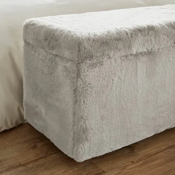Storage Ottoman with Legs - Grey, Faux Fur