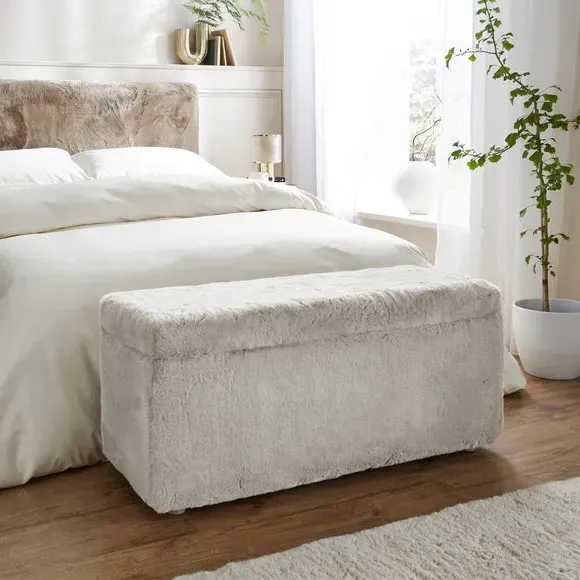 Storage Ottoman with Legs - Grey, Faux Fur