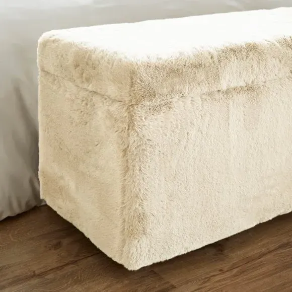 Storage Ottoman with Legs - Ivory, Faux Fur