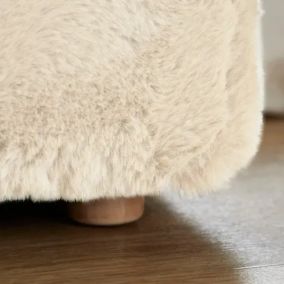 Storage Ottoman with Legs - Ivory, Faux Fur