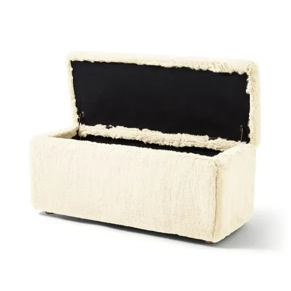 Storage Ottoman with Legs - Ivory, Faux Fur