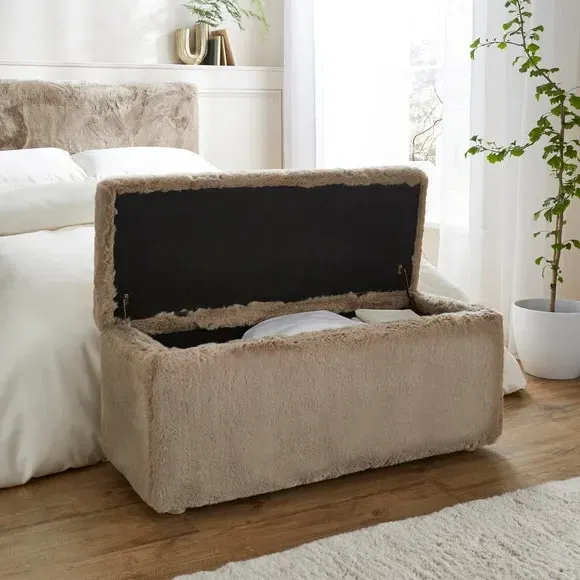 Storage Ottoman with Legs - Natural, Faux Fur