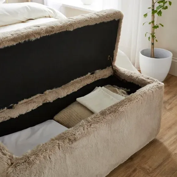 Storage Ottoman with Legs - Natural, Faux Fur