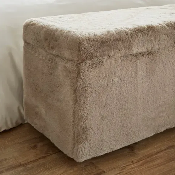 Storage Ottoman with Legs - Natural, Faux Fur