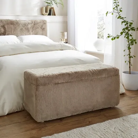 Storage Ottoman with Legs - Natural, Faux Fur