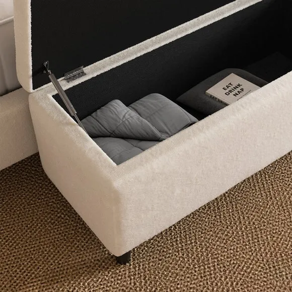 Storage Ottoman with Solid Wood Legs - Cream, Boucle