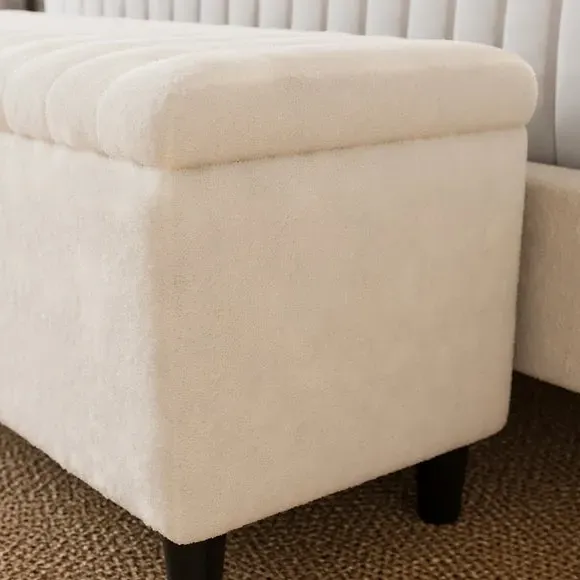 Storage Ottoman with Solid Wood Legs - Cream, Boucle