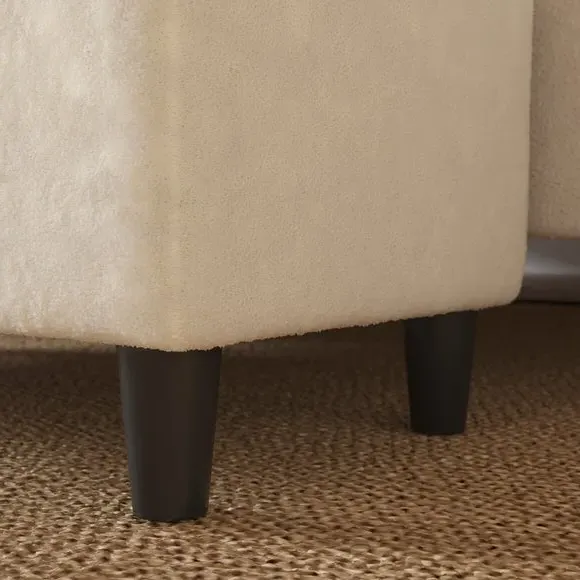 Storage Ottoman with Solid Wood Legs - Cream, Boucle