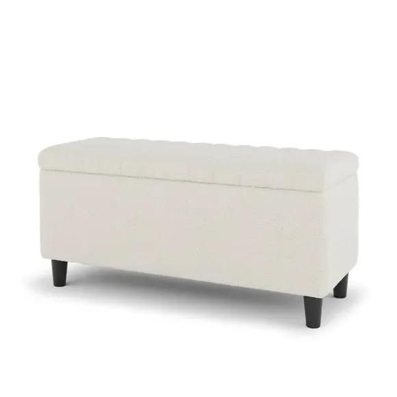 Storage Ottoman with Solid Wood Legs - Cream, Boucle