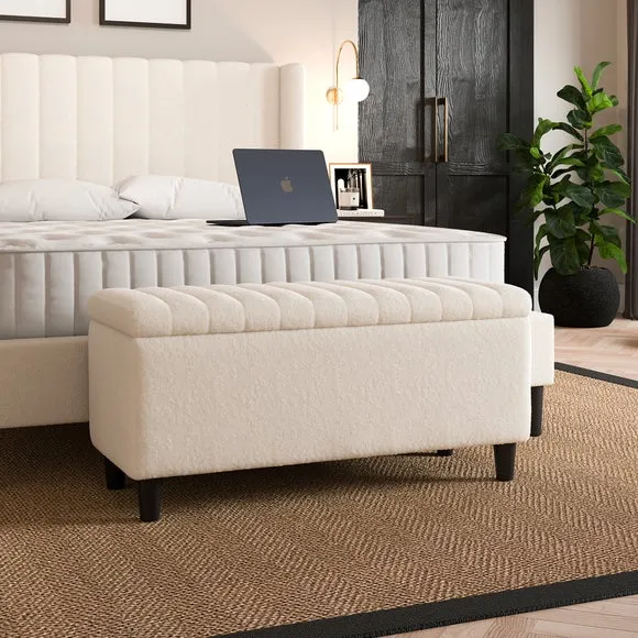 Storage Ottoman with Solid Wood Legs - Cream, Boucle image
