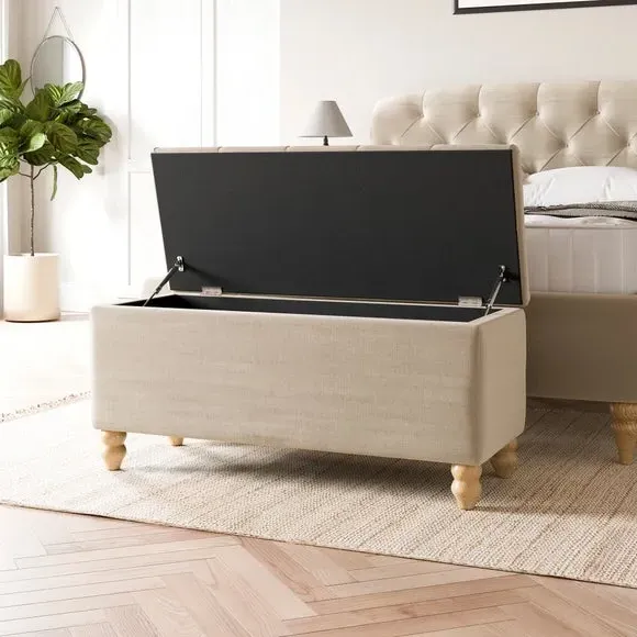 Storage Ottoman with Woven Fabric - Natural