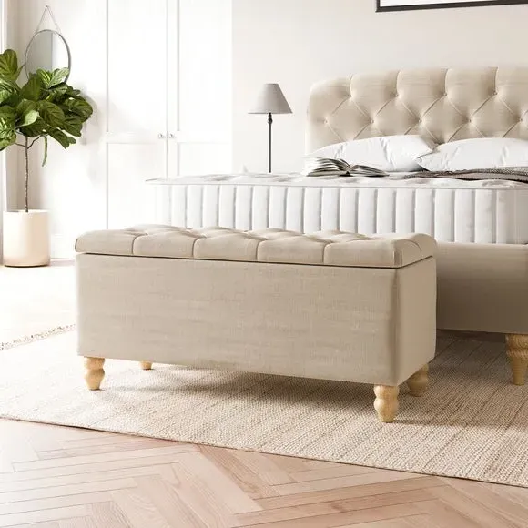 Storage Ottoman with Woven Fabric - Natural image