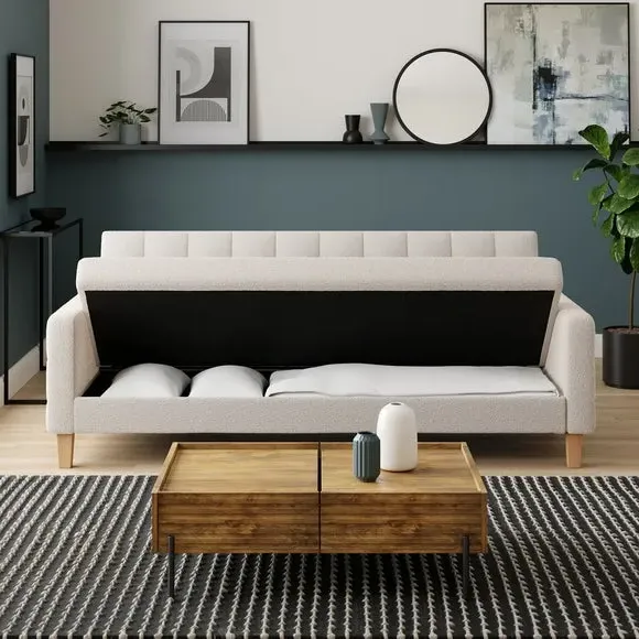 Storage Sofa Bed with Click-Clack - Ivory, Boucle