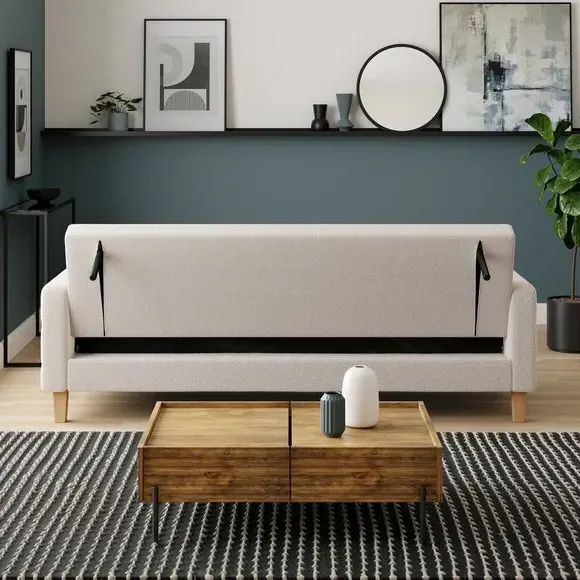 Storage Sofa Bed with Click-Clack - Ivory, Boucle