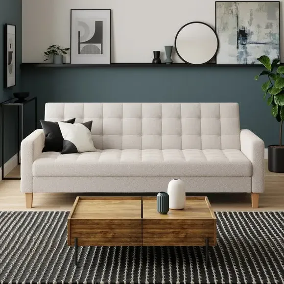 Storage Sofa Bed with Click-Clack - Ivory, Boucle image