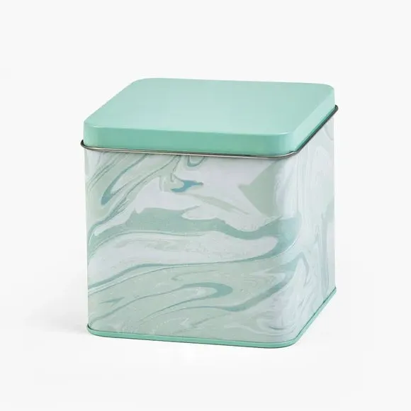 Storage Tin with Marble Design - Green, Metal