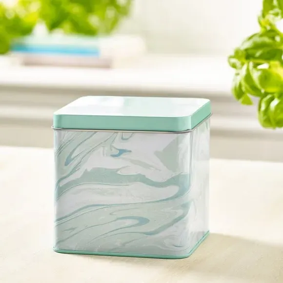 Storage Tin with Marble Design - Green, Metal image