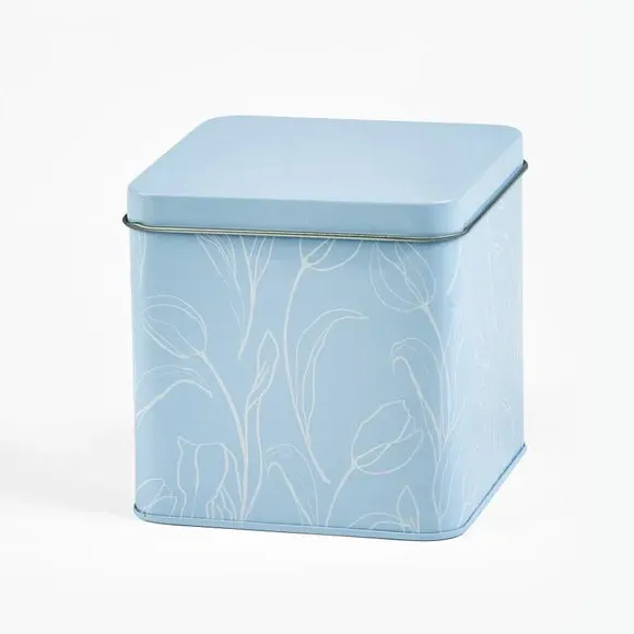 Storage Tin with Tulip Design - Blue, Metal
