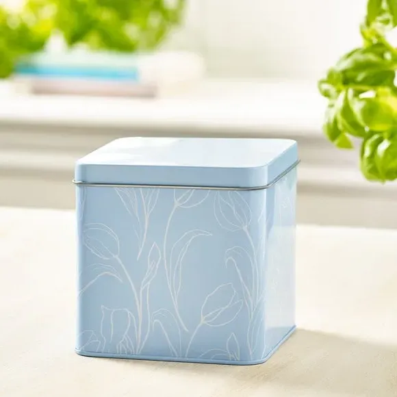 Storage Tin with Tulip Design - Blue, Metal image