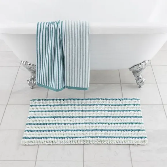 Stripe Bath Mat with Bobble Texture - Mint