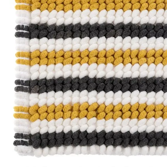 Stripe Bath Mat with Bobble Texture - Mustard