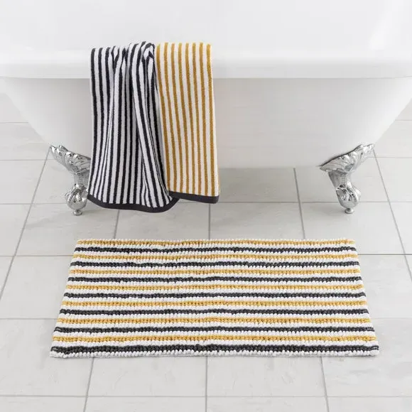 Stripe Bath Mat with Bobble Texture - Mustard