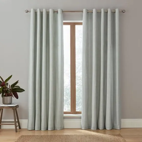 Stripe Blackout Eyelet Curtains - Sage, Polycotton