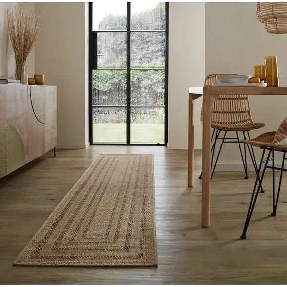 Stripe Border Runner Rug - Natural, Polypropylene