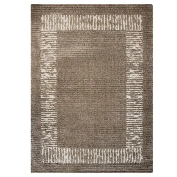 Stripe Border Shaggy Rug - Natural