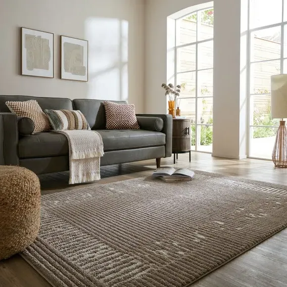 Stripe Border Shaggy Rug - Natural image