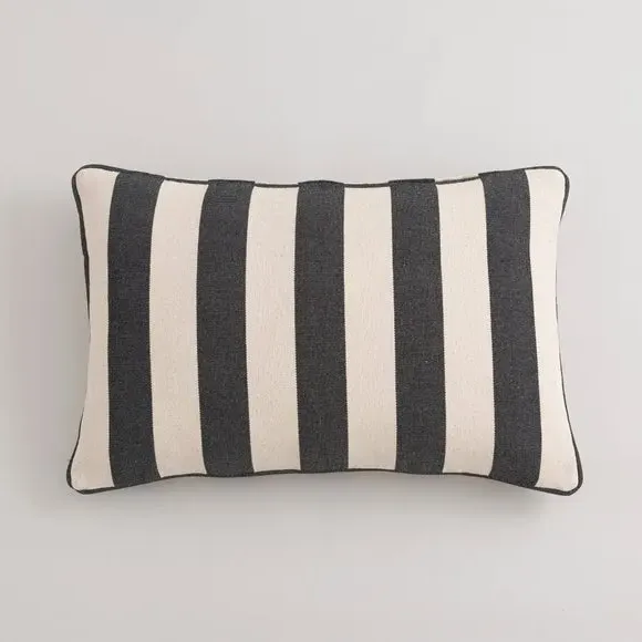Stripe Cushion with Piping - Black, Cotton