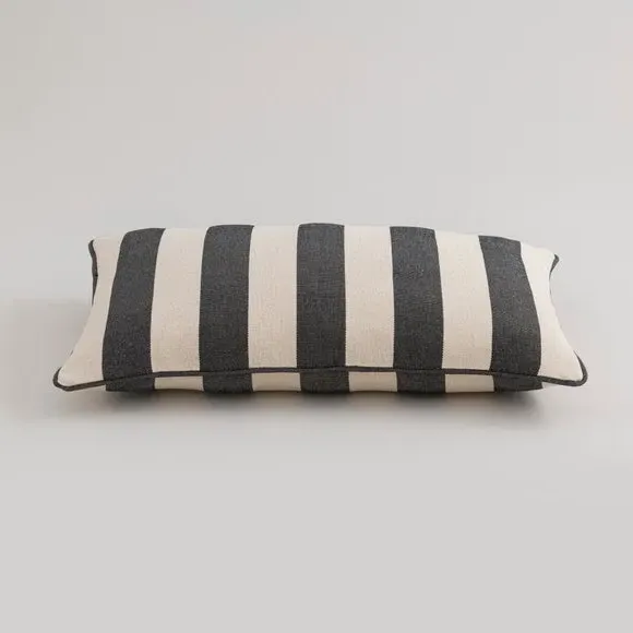 Stripe Cushion with Piping - Black, Cotton