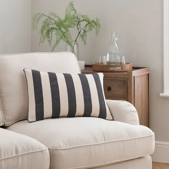 Stripe Cushion with Piping - Black, Cotton image