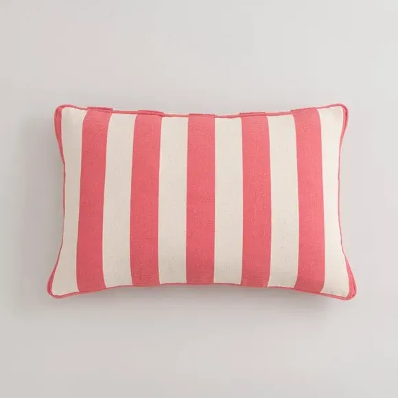 Stripe Cushion with Piping - Coral, Cotton