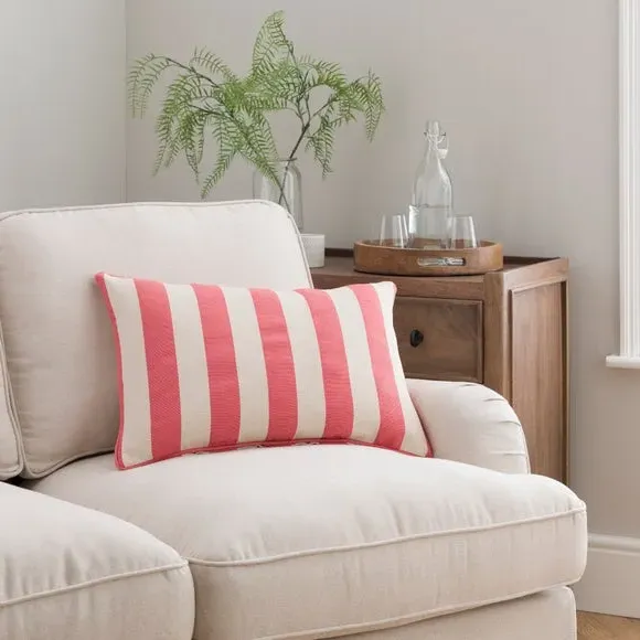 Stripe Cushion with Piping - Coral, Cotton