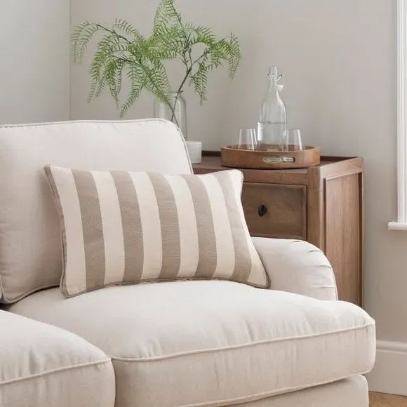 Stripe Cushion with Piping - Natural, Cotton