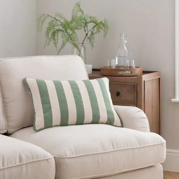 Stripe Cushion with Piping - Olive, Cotton