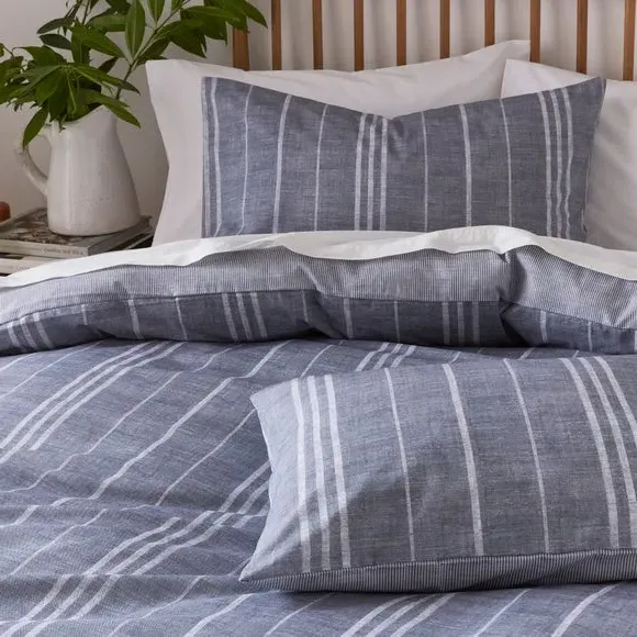 Stripe Duvet Cover & Pillowcase Set - Blue, Polycotton