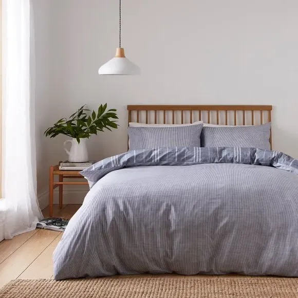 Stripe Duvet Cover & Pillowcase Set - Blue, Polycotton