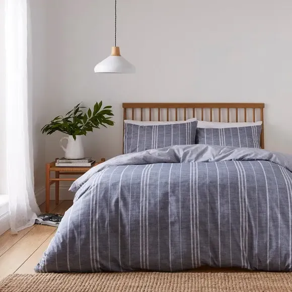 Stripe Duvet Cover & Pillowcase Set - Blue, Polycotton