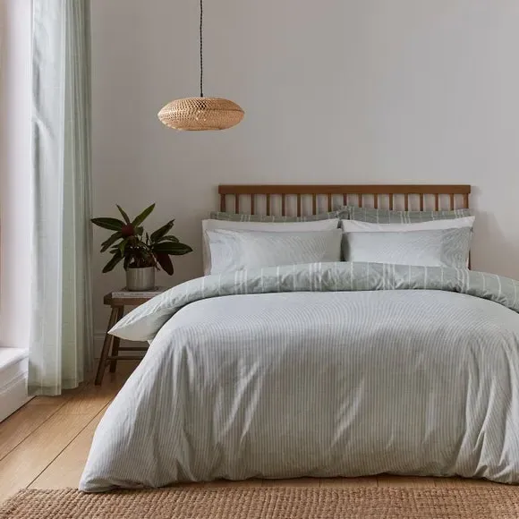 Stripe Duvet Cover & Pillowcase Set - Sage, Polycotton